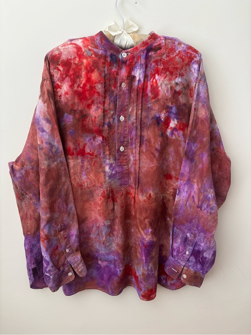 DKNY Women's Tie-Dye Button-Front Shirt in Red, Purple & Brown